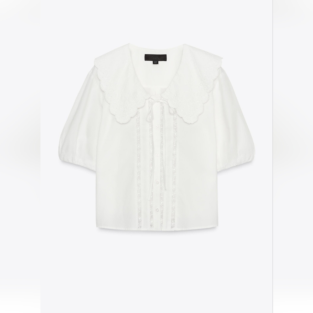 Zara Elegant White Blouse with Scalloped Collar